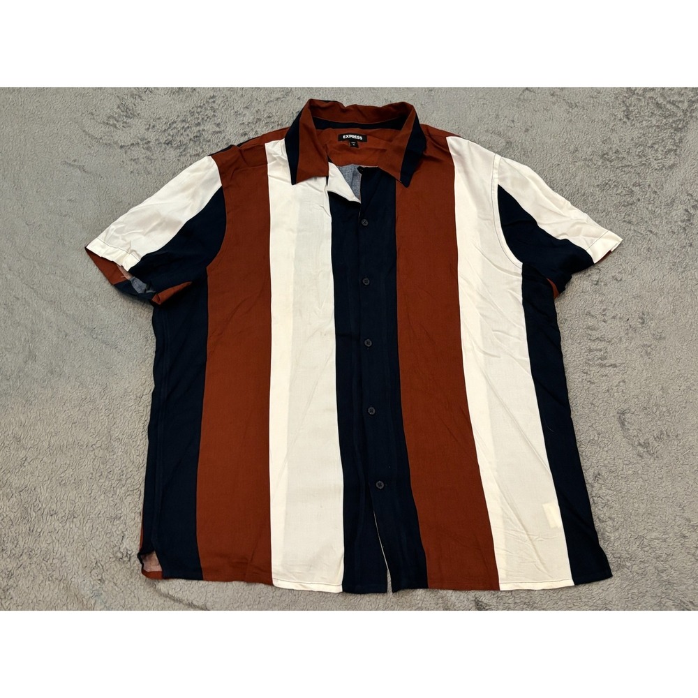Express Shirt Mens XL Multicolor Colorblock SS Button Bowling Rockabilly Viscose